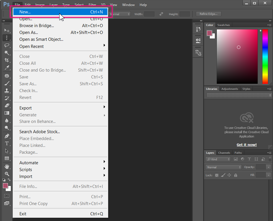 Create a new file in Photoshop