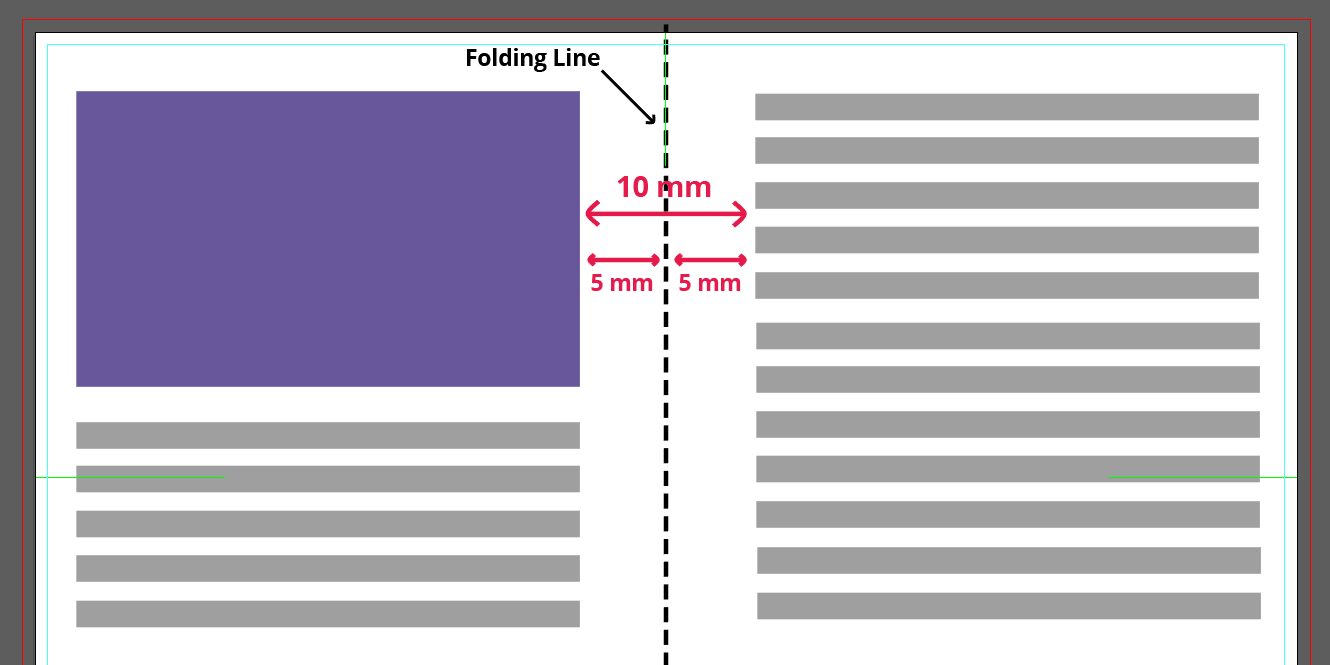 Leave a safety margin of 5mm on each side of the folding line.