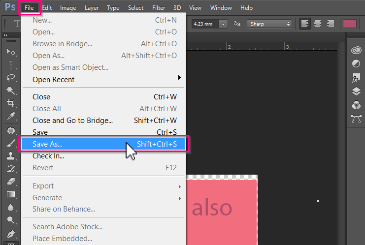 To save your artwork file, go to File, Save As in the top menu.