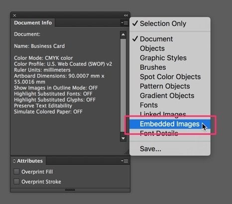 Select Embedded Images under the More Options button