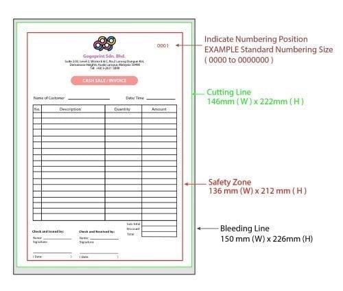 Print Bill Books with a serial numbers and NO perforated line