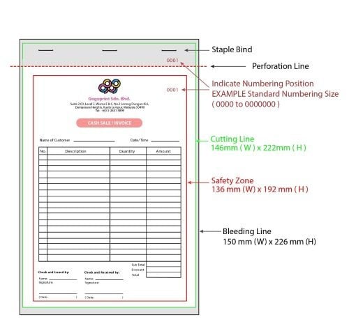 Print Bill Books with a serial numbers and perforated line