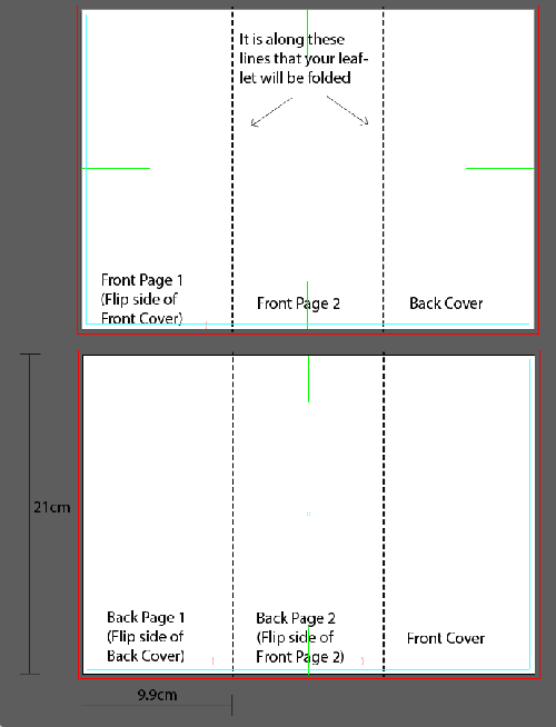 Artwork template for zigzag fold (2 fold) leaflet